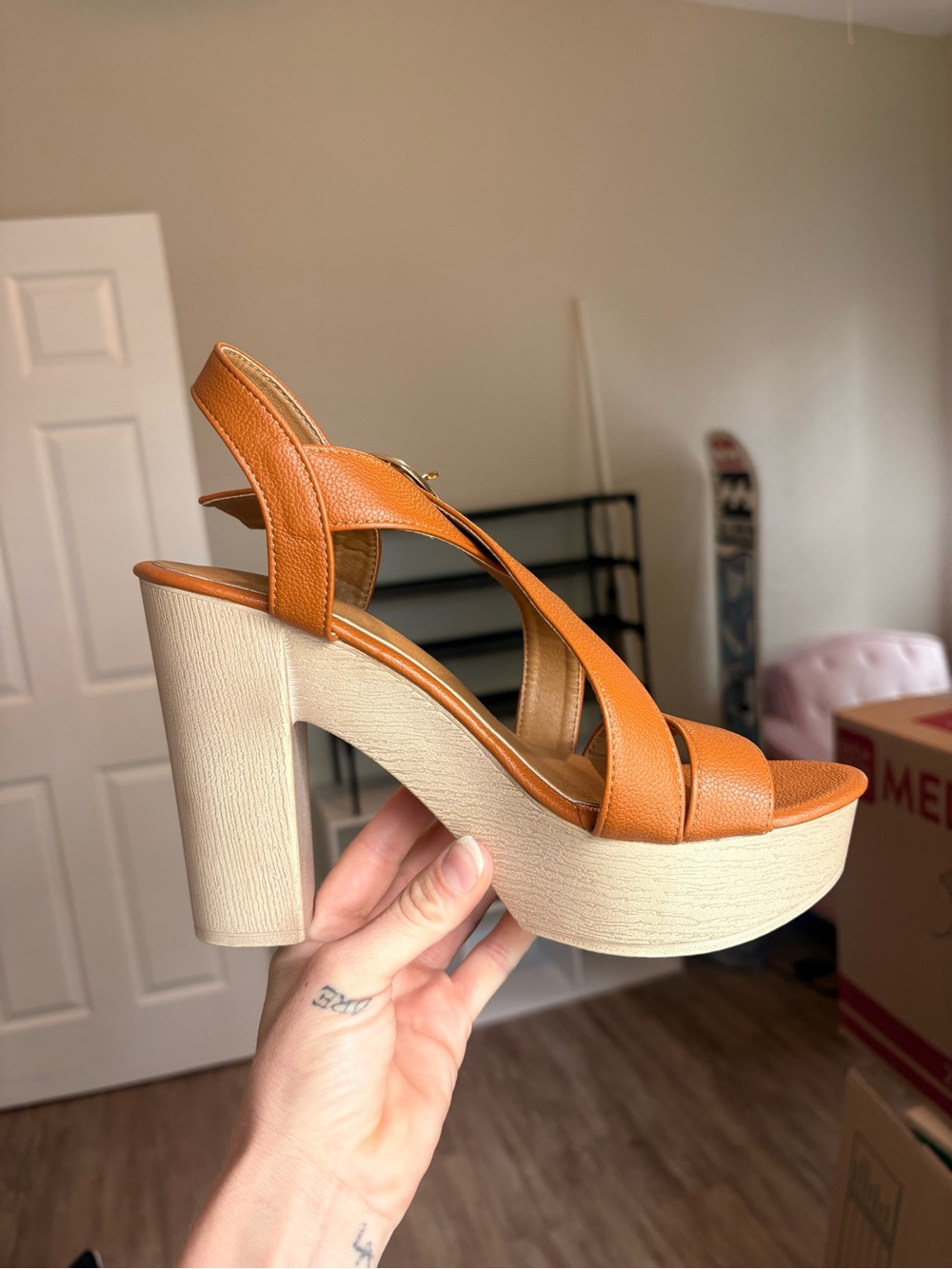 Womenās Orange Platform Slingback Heeled Sandals